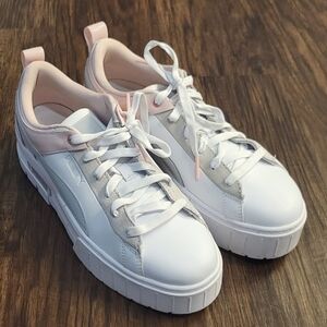 Puma Mayze Raw Women's White and Pink Platform Sneakers Size 10
